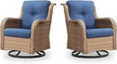 Outdoor Swivel Rocker Patio Chairs - 360 Degree Swivel Glider Seating 350LBS Weight Capacity Wicker Rocking Chairs Set of 2 with Removable Cushion for Porch Balcony Deck, Yellow/Blue by GreenHaven Gardens