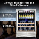 Tylza Dual Zone Wine Fridge, 24 Inch Wine and Beverage Refrigerator Built-in or Freestanding, Wine Beer Fridge Under Counter, Wine Cellar with Stainless Steel and Temperature Memory Function by CozyNest Decor
