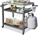 Domi 3-Shelf Outdoor Grill Table, Grill Cart Outdoor with Wheels, Pizza Oven and Food Prep Table, Blackstone with Stainless Steel Tabletop, BBQ Stand for Blackstone Griddle for Outside BBQ by CozyNest Decor