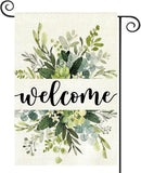 Spring Floral Welcome Garden Flag 12x18 Inch Double Sided Outside, Eucalyptus Seasonal Farmhouse Yard Outdoor Flag by GreenHaven Gardens