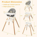 BABY JOY Baby High Chair, 6 in 1 Convertible Wooden High Chair for Babies & Toddlers with Adjustable Legs, Double Removable Tray, Safety Harness & Waterproof PU Cushion (White) by TinyTreasures Baby Boutique