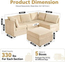 Modular Sectional Sofa, 130.7" L Shaped Couch Set for Living Room, 4-Seater Comfy Cloud Couches with Movable Ottoman, DIY Combination, Plush Corduroy, Beige by CozyNest Decor