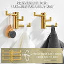 Angle Simple Towel Hooks Swivel, SUS 304 Stainless Steel 3 Arms Foldable Hand Towel Holder, Coat Hooks, Brushed Gold, 2 Pack by CozyNest Decor