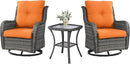 Outdoor Swivel Rocker Wicker Chairs Set of 3, High Back Swivel Patio Chairs Wicker Furniture Set, 2 PCS Rattan Swivel Rocking Chair with Side Table, Orange Cushion by GreenHaven Gardens
