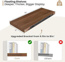 Heimlove 24 x 12 Inch Deep Floating Shelves Wall Mounted with Invisible Brackets,Storage Hanging Shelf for Wall Decor in Bathroom, Bedroom, Toilet, Kitchen, Living Room, Office Set of 2 (Walnut) by CozyNest Decor