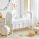 Mini Crib Bedding Set 3 Pieces Baby Boho Quilted Tufted Ruffles Comforter with Fitted Sheet and Ruffled Bed Skirt - Cute Shabby Baby Bedding Fits Mini Crib Only White by TinyTreasures Baby Boutique