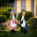 Porch Goose Statue Outfits Large Garden Sculpture Cement Home Outdoor Decorations Lawn Resin Big Duck Figurine Outside Yard Concrete Geese Decor Farmhouse Duckling Couple Dress Up by CozyNest Decor