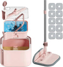 Upgraded Spin Mop and Bucket Self-Standing Mop Bucket Separate Dirty and Clean Water System Self Wringing 360° Rotating & 90° Foldabl Mops and Buckets for Floor Cleaning (Pink, 10Pads) by CozyNest Decor