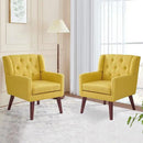 Accent Chair Button-Tufted Upholstered Living Room Chairs Comfy Reading Chair Mid Century Modern Chair with Linen Fabric Lounge Arm Chairs for Living Room Bedroom (Yellow Set of 2) by CozyNest Decor