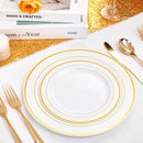 FLOWERCAT 60PCS Gold Plastic Plates - Heavy Duty White and Gold Plastic Plates Disposable for New Year/Thanksgiving Party/Wedding - Include 30PCS 10.25" Dinner Plates and 30PCS 7.5" Dessert Plates by CozyNest Decor