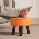 13in Small Foot Stool Ottoman, Round Faux Leather Foot Rest for Couch, Under Desk Pouf Footstool Footrest with Non-Skid Rubber Legs for Ling Room, Bedroom, 13''L x 13''W x 10.2''H, Orange by CozyNest Decor