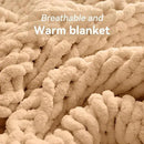 Chunky Knit Throw Blanket, 80''*90'' Knitted Throw Chenille Yarn for Bed Couch, Handmade Beige Crochet Big Thick Blanket, Machine Washable Cute Comfy Blanket for Home Decor by CozyNest Decor