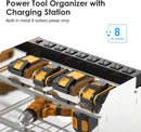 CCCEI Modular Power Tool Organizer Wall Mount with Charging Station. Garage 4 Drill Storage Shelf with Hooks, Drill Bit Heavy Duty Rack, Silver Tool Battery Holder Built in 8 Outlet Power Strip. by GreenHaven Gardens