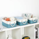 Bidtakay Small Storage Baskets for Shelves 3 Pack Fabric Storage Bins for Organizing Linen Collapsible Organizer for Closet-White&Teal by TinyTreasures Baby Boutique