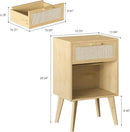 Rattan Nightstand with Opening Storage,Boho Bedside Table with Drawer,Wood Nightstand with Solid Wood Legs,End Side Table for Living Room,Bedroom,Small Space Natural CTG62Y by CozyNest Decor