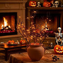 Birchlitland Halloween Branch Lights with Timer Battery Operated 75 LED Orange Fairy Lights, Lighted Black Willow Branches 21IN for Home Decor by CozyNest Decor