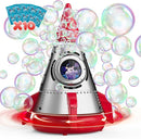 Rocket Bubble Machine for Kids with Lights, 360° Rotating Bubble Blower Toy with 10 Refill Solutions, Bubble Maker for Toddlers, Fun Outdoor Party Gift for Boys & Girls RED by TinyTreasures Baby Boutique