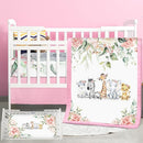 3 Pcs Baby Crib Bedding Set Safari Animals Dinosaurs Bear Woodland Animals Jungle Crib Set Includes Quilt, Fitted Sheet, Skirt for Baby Boy Girl(Pink,Safari) by TinyTreasures Baby Boutique