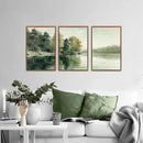 KAIRNE Framed Nature Canvas Wall Art Set,Misty Forest Wall Decor,Green Mountain Forest Pictures,Lake Water Painting set of 3(16”x24”),Landscape Scene Print for Living Room, Bedroom,Gallery Decor by CozyNest Decor