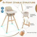 BABY JOY Convertible Baby High Chair, 3 in 1 Wooden Highchair/Booster/Chair with Removable Tray, Adjustable Legs, 5-Point Harness, PU Cushion and Footrest for Baby, Infants, Toddlers (Beige) by TinyTreasures Baby Boutique