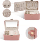KAMIER Jewelry Boxes for Women, 2 Layers PU Leather Travel Jewelry Box, Large Capacity, Double Lock and Large Mirror, Hidden Necklace Hooks, Removable Dividers, Gift Box Packaging, Pink by TinyTreasures Baby Boutique