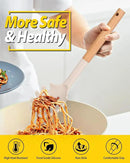 Silicone Pasta Fork and Ladle Spoon Set with Wooden Handle, Heat Resistant Non Stick Kitchen Utensils for Cooking, Stirring, Serving Spaghetti, Soup, Sauce(KHAKI) by CozyNest Decor