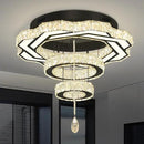 Flashing God Modern Crystal Chandeliers Dia 24" Black Chandelier Flush Mount Ceiling Light for Bedroom Living Room Dining Room Hallway Dimmable 3 Rings LED Celing Lighting Fixtures by CozyNest Decor