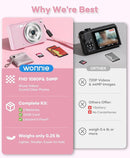 WONNIE Digital Camera 56MP, FHD 1080P Point & Shoot Camera with 32GB SD Card, 2 Batteries, and Lanyard, Ideal for Kids & Teens, Suitable Gift for Girls by TinyTreasures Baby Boutique