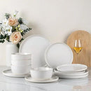 GBHOME Ceramic Dinnerware Sets for 4, 12 Pieces Stoneware Plates and Bowls Sets, Reactive Glaze Dishes -Scratch Resistant, Dishwasher&Microwave Safe-Star White by CozyNest Decor