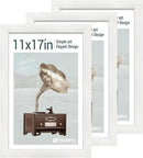 11x17 Picture Frame 3 Pack - White Woodgrain, Solid Wood & HD Tempered Glass, Wall Gallery Poster Frame by CozyNest Decor