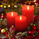 Red Flameless Candles with Remote, Flickering Battery Operated Candles with Timer, Real Wax LED Pillar Fake Candles for Christmas Party Home Decor, Set of 3 by CozyNest Decor