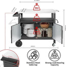 Grill Cart Table with Big Storage Cabinet, Movable Outdoor Dining Cart Pizza Oven Stand, Kitchen Cart Island Multifunction Food Prep Table Stainless Steel Surface by CozyNest Decor