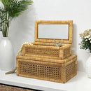 Rattan Box for Home Decor with Lid - Rectangular Coastal Bohemian Style Stackable Decorative Storage Box Set - Handmade from Natural Rattan, Cedar & Real Glass by CozyNest Decor