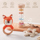 Youuys Wooden Baby Rattle Set (3pcs) - Crochet Rattle Rain Stick Teething Toys, Wooden Montessori Toy for Newborn Infant Baby Rattles Set Toys 3-6 Months (Fox) by TinyTreasures Baby Boutique