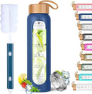 Aqulea Glass Water Bottles 25 Oz with Silicone Sleeve - BPA Free Reusable Wide Mouth Glass Motivational Water Bottles with Fruit Infuser – Leak Proof Borosilicate Water Bottle with Time Marker (Blue) by CozyNest Decor