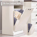 Modern Tilt-Out Trash Can Cabinet, 10 Gallon Fluted Laundry Hamper Cabinet with Drawers, Wooden Hidden Garbage Can Cabinets with Storage Basket, Free Standing for Kitchen and Living Room, White by CozyNest Decor