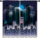 Superhero Rod Pocket Blackout Curtains for Boy Girl Bedroom, Violet Night Sky Buildings Cityscape Thermal Insulated Home Window Drapes for Living Room Darkening, 84x72 inch by TinyTreasures Baby Boutique
