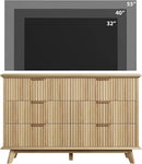 QUW Fluted Dresser for Bedroom with 6 Drawers, 47.2" Wide Modern Chest of Drawers with Metal Handle, Wooden Dresser TV Stand and Closet Clothes Storage Organizer for Living Room, Hallway, Natural Oak by CozyNest Decor