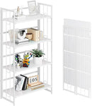 4NM No Assembly 4 Tiers Folding Bookshelf, 47.2" H Foldable Storage Shelves Vintage Bookcase Standing Racks Study Organizer Home Office - All White by CozyNest Decor