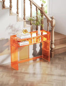 Acrylic Console Table, Entryway Table with Storage Shelves (1, 39.4 * 31.5 * 11.7 inches) (Orange) by CozyNest Decor
