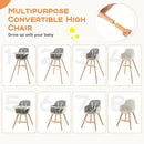 BABY JOY Convertible Baby High Chair, 3 in 1 Wooden Highchair/Booster/Chair with Removable Tray, Adjustable Legs, 5-Point Harness, PU Cushion and Footrest for Baby, Infants, Toddlers (Gray) by TinyTreasures Baby Boutique
