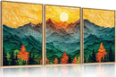 Abstract Mountain Framed Canvas Wall Art Set, Forest Pine Tree Golden Sunset Wall Decor, Mixed Patchwork Landscape Art Print for Living Room, Bedroom, Dining Room, Office - 16"x24"x3 by CozyNest Decor