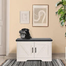 2-Tier Storage Bench, Shoe Bench with Padded Seat Cushion, Entryway Bench with 2 Barn Doors, Adjustable Shelf, 13.8" D x 27.6" W x 17.7" H, for Entryway, Living Room, Bedroom, White by CozyNest Decor