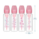 Dr. Brown's Natural Flow Anti-Colic Options+ Narrow Baby Bottle, Pink Floral, 8 oz/250 mL, with Level 1 Slow Flow Nipples, 0m+, 4 Pack by TinyTreasures Baby Boutique