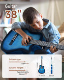 Moukey 38" Acoustic Guitar for Beginners Kids Youth Adult Cutaway Guitarra Acustica Kit with Chord Poster, Gig Bag, Tuner, Picks, Nylon Strings, Capo, Strap - Blue by TinyTreasures Baby Boutique