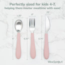 Kids Stainless Steel Utensils Set - Premium 18/8 Grade Silverware Kit - 2 Spoons, 2 Forks, and 2 Knives for Ages 4-7 - Silicone Easy-Grip Handles - Children Flatware Cutlery (Bright - Blue, Green) by TinyTreasures Baby Boutique