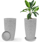 Tall Flower Pot Indoor - Outdoor Plant Pot - Gray Rough Planter - Elegant Stone Imitation - 12" Diameter 21" Tall with Drainage Holes and Saucer by CozyNest Decor
