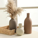 Ceramic Vases Set of 3, Modern Neutral Rustic Farmhouse Home Decor Pottery Pampas Decoration for Living Room, Table, Bathroom, Bedroom, Entryway - Brown by CozyNest Decor