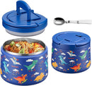 14oz Insulated Vacuum Food Jar with Buckle Lid,Soup Thermo for Hot Food Kids,Wide Mouth Leakproof Stainless Steel Lunch Container with Spoon-Dinosaur by TinyTreasures Baby Boutique