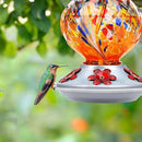 BOLITE Hummingbird Feeder, Hand Blown Glass Hummingbird Feeders for Outdoors Hanging, with Ant Moat and 5 Feeding Ports, 22 Ounces, Peony Flower Shape, Orange, Gifts for Women Men, Gifts for Mom Dad by GreenHaven Gardens